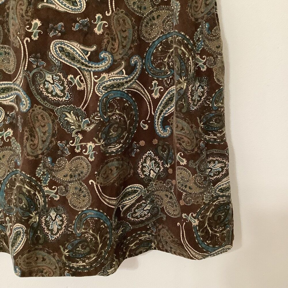 Vintage Y2K Corduroy Western Boho Fairycore Brown Paisley Cotton Fairy Skirt 14 - Picture 4 of 10
